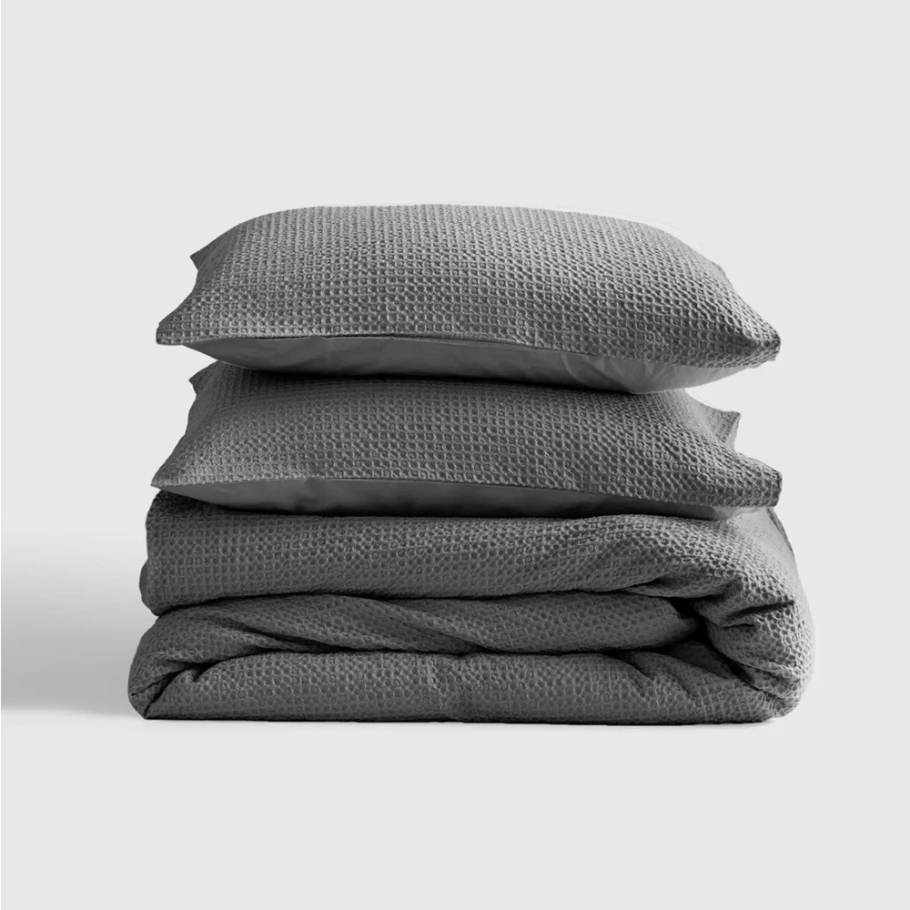 NWOT QUINCE Organic lux waffle duvet cover set Grey